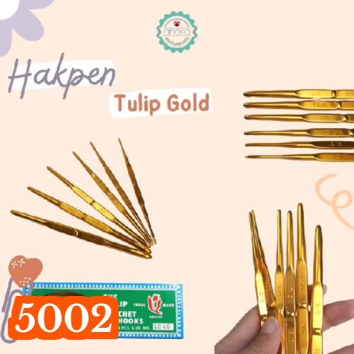 TULIP - PCS - Hakpen (Alat/Jarum Rajut) Tulip Gold / Double Pointed Crochet Hooks Alumunium